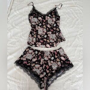 Victoria's Secret Black Floral Satin Pajama Set